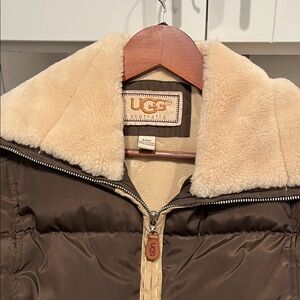 UGG Brown Puffer Jacket with Cream Collar